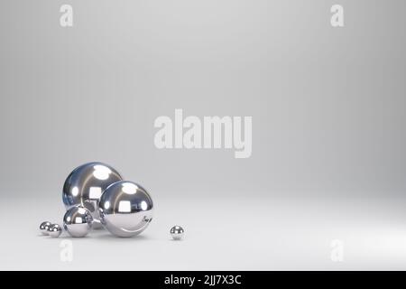3D Rendering der silbernen Kugel auf weißem Hintergrund mit Platz für Text Stockfoto