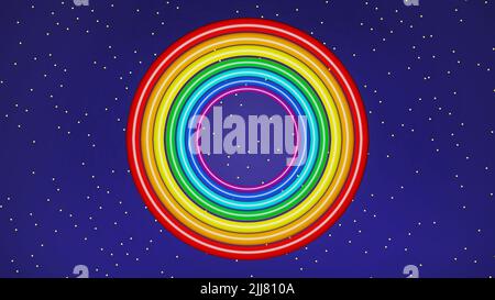 Abstrakter Regenbogen auf violettem Hintergrund, 3D Render Stockfoto