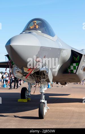 USAF Lockheed Martin F-35A Lightning II Kampfflugzeug beim Royal International Air Tattoo, RIAT Airshow, RAF Fairford, Gloucestershire, Großbritannien Stockfoto