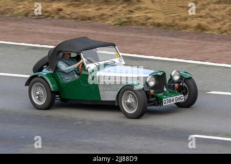 1989 80s Achtziger Vincent MPH Riley-inspirierter grüner Einsitzer Rag Top Dwornik Engineering. 1298cc Benzin; handgefertigte Fahrzeuge, Inspirational Vintage, Veteran & Classic Sportwagen Kits, Replik, Kit car, Kit cars, Amateurwagen, Nachbildungen von Dwornik Engineering in Oxford UK Stockfoto