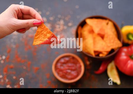 Tortilla Nacho Chips Rezept natürliche Chips Sauce Stockfoto