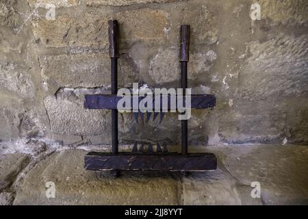 Detail des antiken mittelalterlichen Folterinstruments, Inquisition Stockfoto