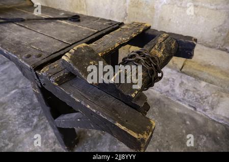 Detail des antiken mittelalterlichen Folterinstruments, Inquisition Stockfoto