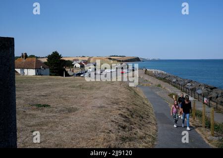 Reculver Bay ist ein Dorf und Küstenresort im Osten von kent, Stadt canterbury, großbritannien juli 2022 Stockfoto