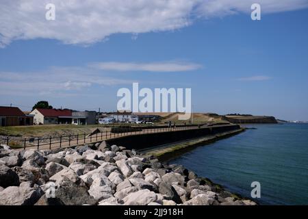 Reculver Bay ist ein Dorf und Küstenresort im Osten von kent, Stadt canterbury, großbritannien juli 2022 Stockfoto