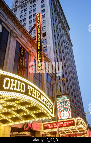 Cleveland Ohio, Euclid Avenue Theatre District Playhouse Square Center Center State Theatre, Nachtleben am Abend, Wahrzeichen Kultur Stockfoto