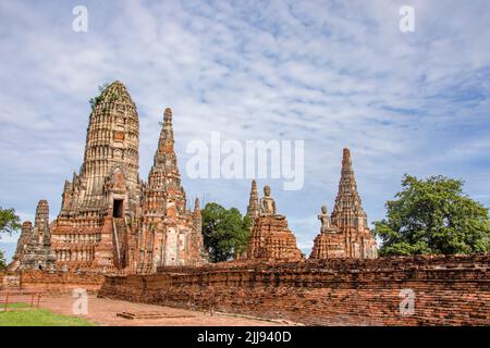 Das zentrale Prang im Wat Chaiwatthanaram. Ein buddhistischer Tempel in der Stadt Ayutthaya Thailand, am Westufer des Chao Phraya Flusses. Stockfoto