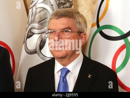 Krakau. Krakau. Polen. Thomas Bach, Präsident des Internationalen Olympischen Komitees. Stockfoto