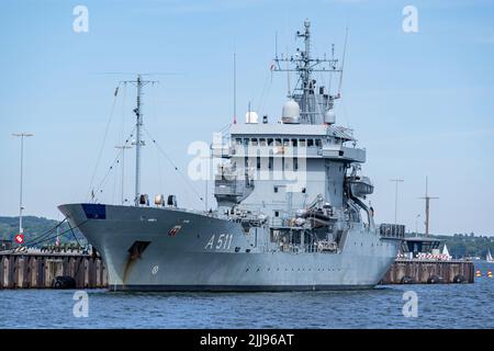 Die deutsche Marine-Nachschubschiff ELBE A511 im Hafen von Kiel Stockfoto