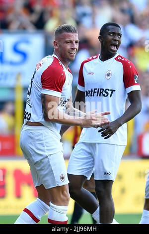 Mechelen, Belgien, 24/07/2022, Toby Alderweireld aus Antwerpen, aufgenommen während eines Fußballmatches zwischen KV Mechelen und dem Royal Antwerp FC, Sonntag, 24. Juli 2022 in Mechelen, am 1. Tag der 'Jupiler Pro League' der ersten Division der belgischen Meisterschaft 2022-2023. BELGA FOTO JOHAN EYCKENS Stockfoto