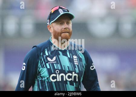 Leeds, Großbritannien. 24.. Juli 2022. Clean Slate Headingley Cricket Ground, Leeds, West Yorkshire, 24.. Juli 2022. 3. Royal London One Day International England vs. Südafrika. Jonny Bairstow aus England. Kredit: Touchlinepics/Alamy Live Nachrichten Stockfoto