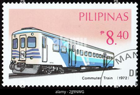 PHILIPPINEN - UM 1984: Eine auf den Philippinen gedruckte Marke zeigt Pendlerzug, 1984, um 1984 Stockfoto