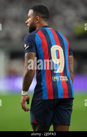 23. Juli 2022, Las Vegas, Las Vegas, NV, USA: LAS VEGAS, NV - 23. JULI: Memphis Depay von F.C Barcelona beim Fußballmeisterturspiel zwischen Real Madrid und F.C Barcelona in Las Vegas, NV am 23. Juli 2022 in Las Vegas, USA. (Bild: © Louis Grasse/PX Imagens via ZUMA Press Wire) Stockfoto