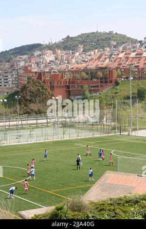 Amateurfußballmannschaften in Barcelona, Spanien Stockfoto