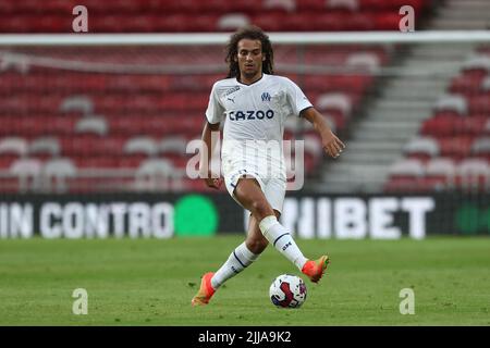 Matteo Guendouzi von Marseille während des Vorsaison-Freundschaftsspiel zwischen Middlesbrough und Olympique de Marseille im Riverside Stadium, Middlesbrough, am Samstag, den 23.. Juli 2022. (Kredit: Mark Fletcher | MI News) Kredit: MI Nachrichten & Sport /Alamy Live News Stockfoto