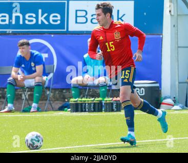 Inver Park, Larne, County Antrim, Nordirland, Großbritannien. 03. Juni 2022. UEFA 2023 Under21 Championship Qualifier - Gruppe C - Nordirland 0 Spanien 6. Spanien U21-Spieler Victor Chust Spanien (15) Stockfoto