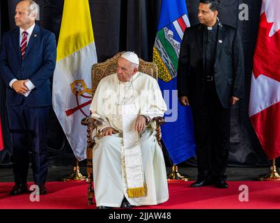 Edmonton, Kanada. 24.. Juli 2022. Seine Heiligkeit Papst Franziskus kommt nach Kanada. Kredit: SOPA Images Limited/Alamy Live Nachrichten Stockfoto