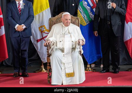 Edmonton, Kanada. 24.. Juli 2022. Seine Heiligkeit Papst Franziskus kommt nach Kanada. (Foto von Ron Palmer/SOPA Images/Sipa USA) Quelle: SIPA USA/Alamy Live News Stockfoto