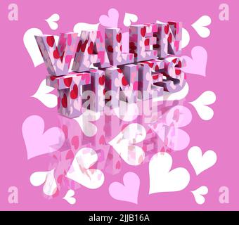 Valentines 3D Render mit rosa Herz Hintergrund Stockfoto