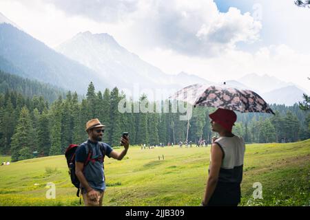 Pahalgam ist eine Bergstation im nordindischen Bundesstaat Jammu und Kaschmir. Stockfoto