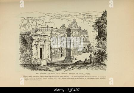 Felsgestein monolithischer 'Kylas' Tempel in Ellora, Indien Ellora ist ein UNESCO-Weltkulturerbe im Sambhaji Nagar Bezirk von Maharashtra, Indien. Es handelt sich um einen der größten Höhlenkomplexe des Hindu-Tempels in Felsgestein der Welt mit Kunstwerken aus dem Zeitraum 600–1000 u.Z. In der Höhle 16 befindet sich die größte monolithische Felsgrabung der Welt, der Kailash-Tempel, ein chariot-förmiges Denkmal, das dem gott Shiva gewidmet ist. Die Kailash-Tempelgrabung bietet auch Skulpturen, die verschiedene Hindu-Gottheiten darstellen, sowie Relieftafeln, die die beiden wichtigsten Hindu-Epen zusammenfassen. Aus dem Artikel ' Q Stockfoto