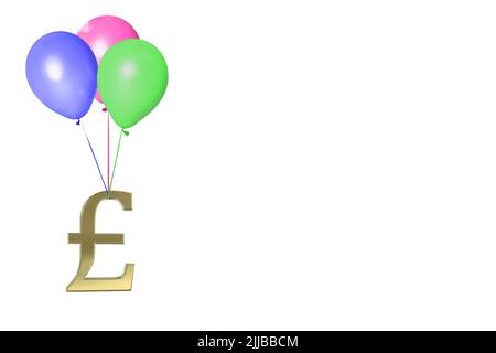 3D Gold Pfund Währungssymbole Zeichen isoliert auf weißem Hintergrund Pfund Inflation Konzept Stockfoto