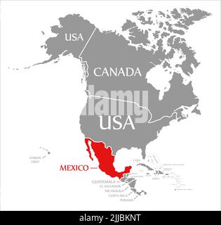 Mexiko rot auf der Karte von Nordamerika hervorgehoben Stockfoto