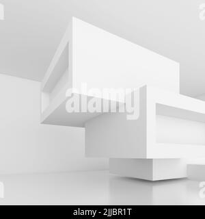 3D Illustration des weißen modernen Architekturhintergrunds. Abstrakte Bausteine. Minimales Geometrisches Design Stockfoto