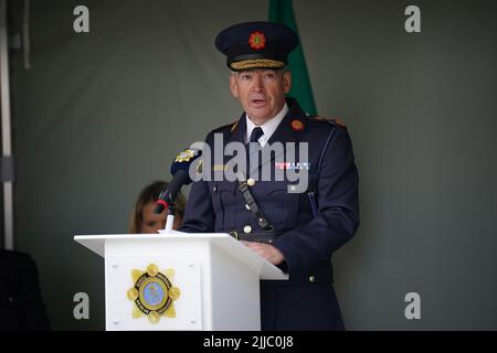 garda-kommissar Drew Harris spricht während einer Zeremonie anlässlich der Eröffnung des bahnhofs garda in Athlone, Grafschaft Westmeath. Bilddatum: Montag, 25. Juli 2022.