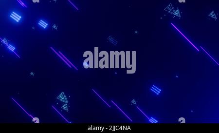 Ein abstraktes Neon-Element fließt auf dunklem Hintergrund, digitale Technologie-Konzept-Design. Stockfoto