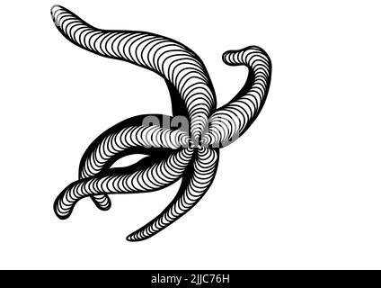 Eine schwarz-weiße Linienzeichnung eines Sternfisches für Hintergrund, Logo und andere Illustrationen benötigt Stockfoto