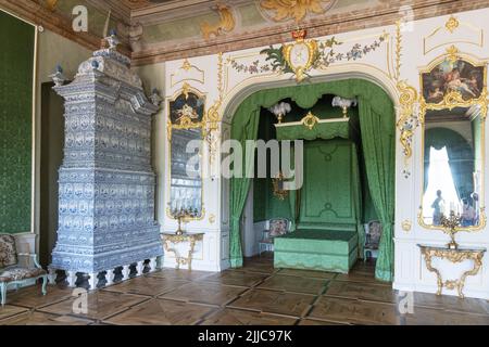 Rundale Palace Lettland, ein restaurierter Barockpalast aus dem 18.. Jahrhundert, Innenraum, das Staatsschlafzimmer des Herzogs von Kurland Stockfoto