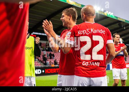 Herning, Dänemark. 22., Juli 2022. Nicolai Vallys (7) aus Silkeborg, WENN er nach dem Superliga-Spiel 3F zwischen dem FC Midtjylland und Silkeborg IN der MCH Arena in Herning gesehen wurde. (Foto: Gonzales Photo - Morten Kjaer). Stockfoto