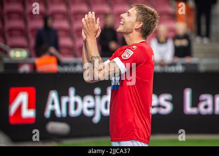 Herning, Dänemark. 22., Juli 2022. Nicolai Vallys (7) aus Silkeborg, WENN er nach dem Superliga-Spiel 3F zwischen dem FC Midtjylland und Silkeborg IN der MCH Arena in Herning gesehen wurde. (Foto: Gonzales Photo - Morten Kjaer). Stockfoto