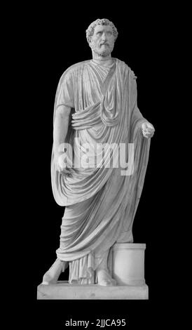 Römische Kaiser Antoninus Pius Statue isoliert auf schwarzem Hintergrund mit Clipping Pfad Stockfoto