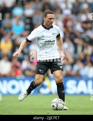 James Chester von Derby County während eines Freundschaftsspiel vor der Saison im Pride Park Stadium, Derby. Bilddatum: Samstag, 23. Juli 2022. Stockfoto