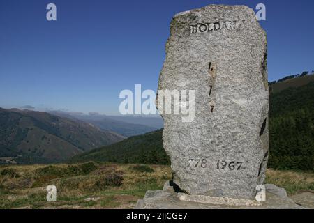 Denkmal für Rolands letzten Stand in Roncevaux auf dem Ibaneta-Pass, Nordspanien Stockfoto
