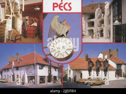 Pécs Phoenix Hotel. F?nix Hotel und Pizza Bar. Seit Januar 1966 sammelt die Ortsgeschichtliche Sammlung der Bibliothek Csorba Gyz Könyvtár Fotos und Postkarten aus dem Kreis Baranya. Nach den am 1.. Februar 2016 aktualisierten Daten besteht die Sammlung aus 11.565 Exemplaren. Als Ergebnis des 2012 gestarteten Digitalisierungsprojekts umfasst die Sammlung rund 59.000 schwarz-weiß- und farbige Datensätze unterschiedlicher Größen und Typen, die über den elektronischen Katalog recherchierbar sind. Der berühmte Postkartensammler Tibor Endre Tóth hat eine Postkartensammlung von 6,00 erworben Stockfoto