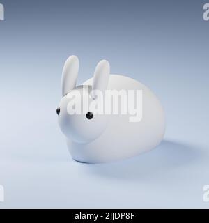 3D gerendert Cartoon-Charakter grau Kaninchen auf blauem Hintergrund. Einfache 3D-Rendering-Illustration Stockfoto