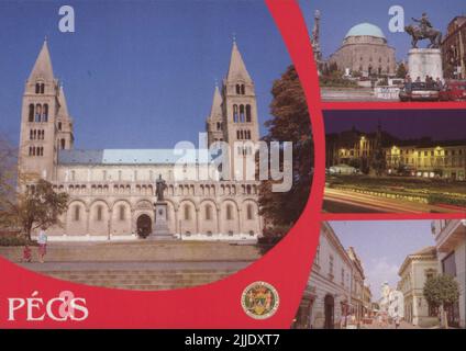 Pécs. Sehenswürdigkeiten von Pécs. Seit Januar 1966 sammelt die Ortsgeschichtliche Sammlung der Bibliothek Csorba Gyz Könyvtár Fotos und Postkarten aus dem Kreis Baranya. Nach den am 1.. Februar 2016 aktualisierten Daten besteht die Sammlung aus 11.565 Exemplaren. Als Ergebnis des 2012 gestarteten Digitalisierungsprojekts umfasst die Sammlung rund 59.000 schwarz-weiß- und farbige Datensätze unterschiedlicher Größen und Typen, die über den elektronischen Katalog recherchierbar sind. Der berühmte Postkartensammler Tibor Endre Tóth hat in den vergangenen Jahren eine Postkartensammlung von 6.000 Objekten beschafft Stockfoto