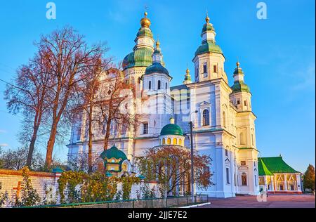 Die historische Kathedrale der Heiligen Dreifaltigkeit des Dreifaltigkeitsklosters Elias befindet sich im Boldingebirge in Tschernihiv, Ukraine Stockfoto