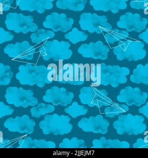 Kinder transportieren nahtloses Papier einfarbiges Origami-Muster zum Verpacken von Papier und Kleidungsdrucken sowie Stoffen und Accessoires und Notizbüchern. Hochwertige Illus Stockfoto