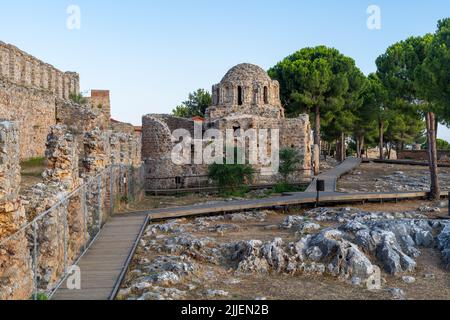 Nahaufnahme der Burg von Alanya in Alanya, Antalya, Türkei. Stockfoto