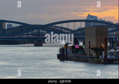 Ponton Entenwerder, Elbbrücken und Elbphilharmonie im Hintergrund, Deutschland, Hamburg Stockfoto