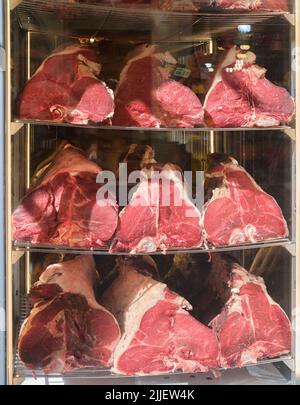 RAW Steak oder Bistecca Display Florence Italy Stockfoto