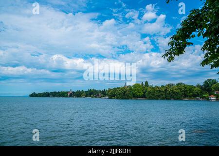 Deutschland, wunderschöne bodensee-Naturlandschaft bei Bad schachen, Blick von lindau Stadt im Sommer bei Sonnenuntergang Stockfoto