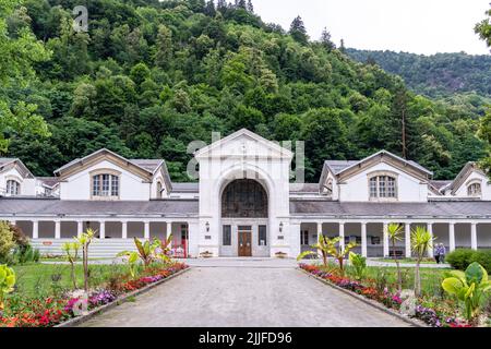 Heiße Quellen von Chambert, Bagnères-de-Luchon, Gebirge der Pyrenäen, Frankreich Stockfoto