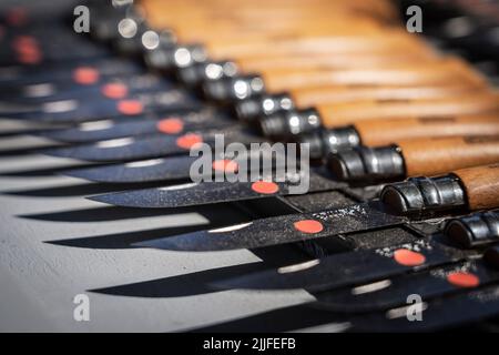 pocketknives, Foix, Department of Ariège, Oczitanie, Pyrenäen Mountain Range, Frankreich Stockfoto