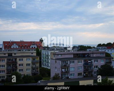 Am Morgen. Der Schiffseingang zum Hafen. Danzig Brzezno, Ostsee. Golf von Danzig, Polen. Stockfoto