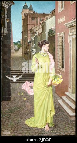 A Herald of Spring, Malerei in gemischten Medien von Walter Crane, 1872 Stockfoto